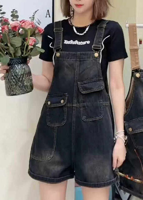 Women Pockets Patchwork Loose Denim Jumpsuits Summer