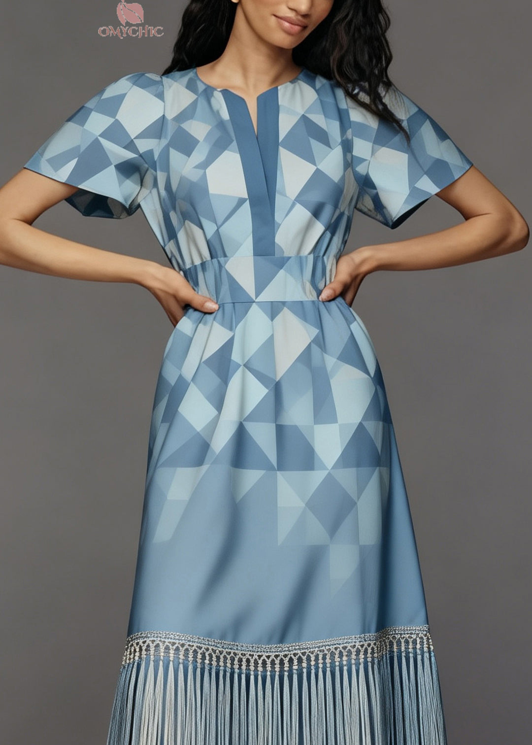 Women Print O Neck Tassel Patchwork Cotton Long Dresses Summer