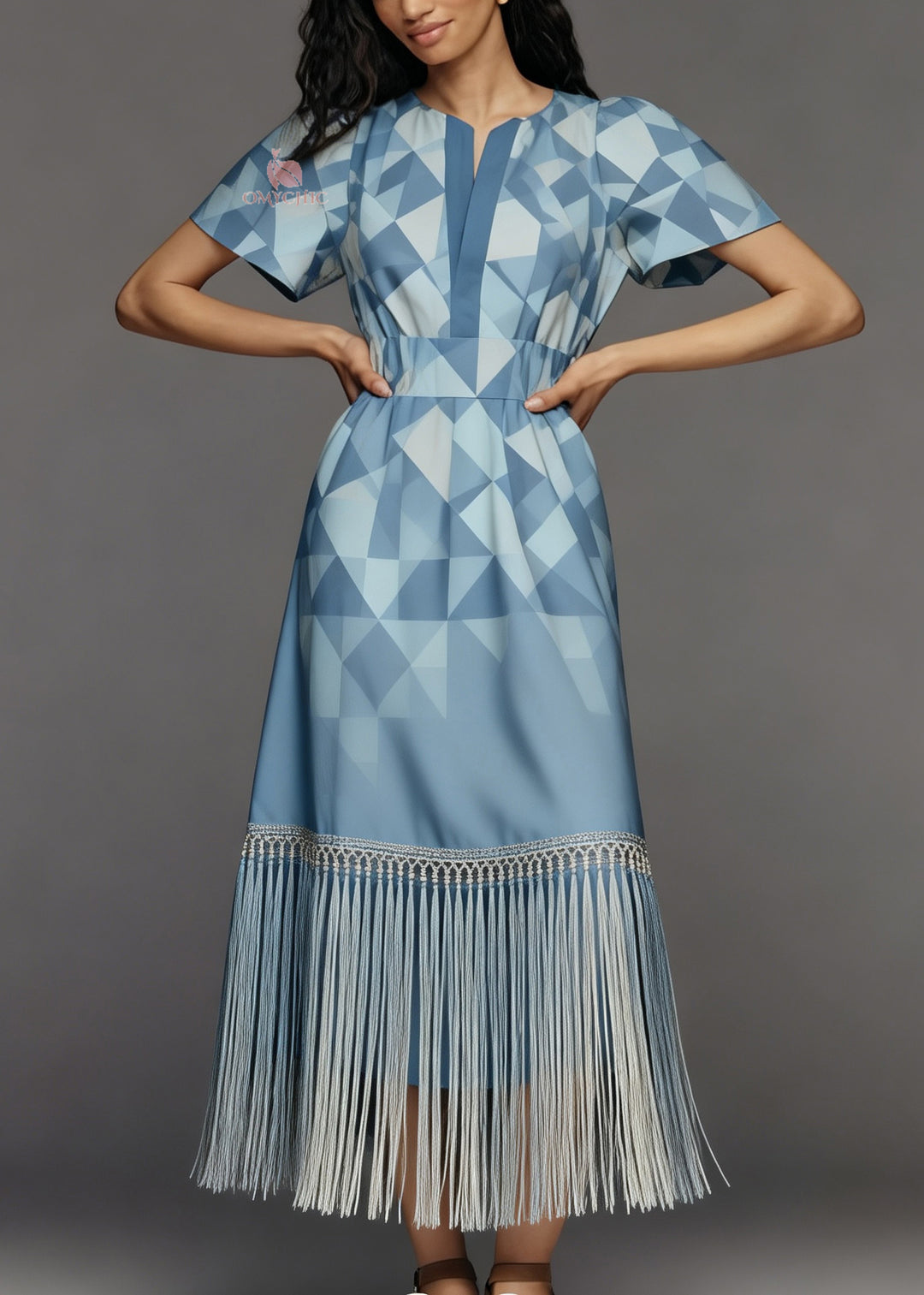 Women Print O Neck Tassel Patchwork Cotton Long Dresses Summer