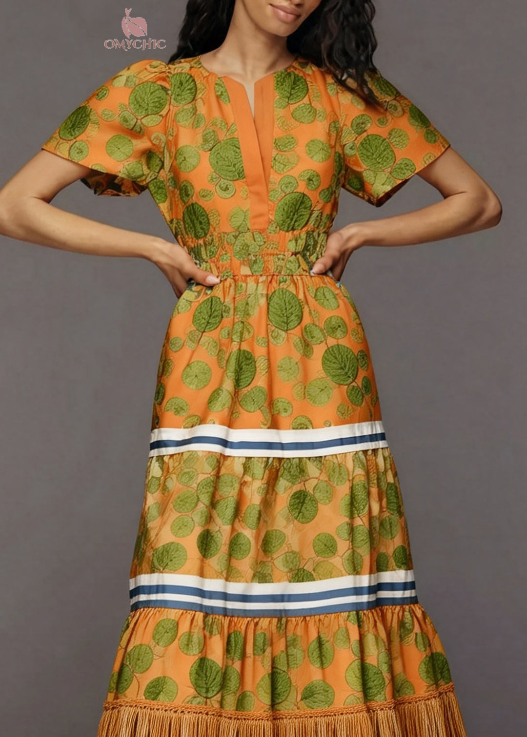 Women Print Tasseled Patchwork Cotton Holiday Dress Summer