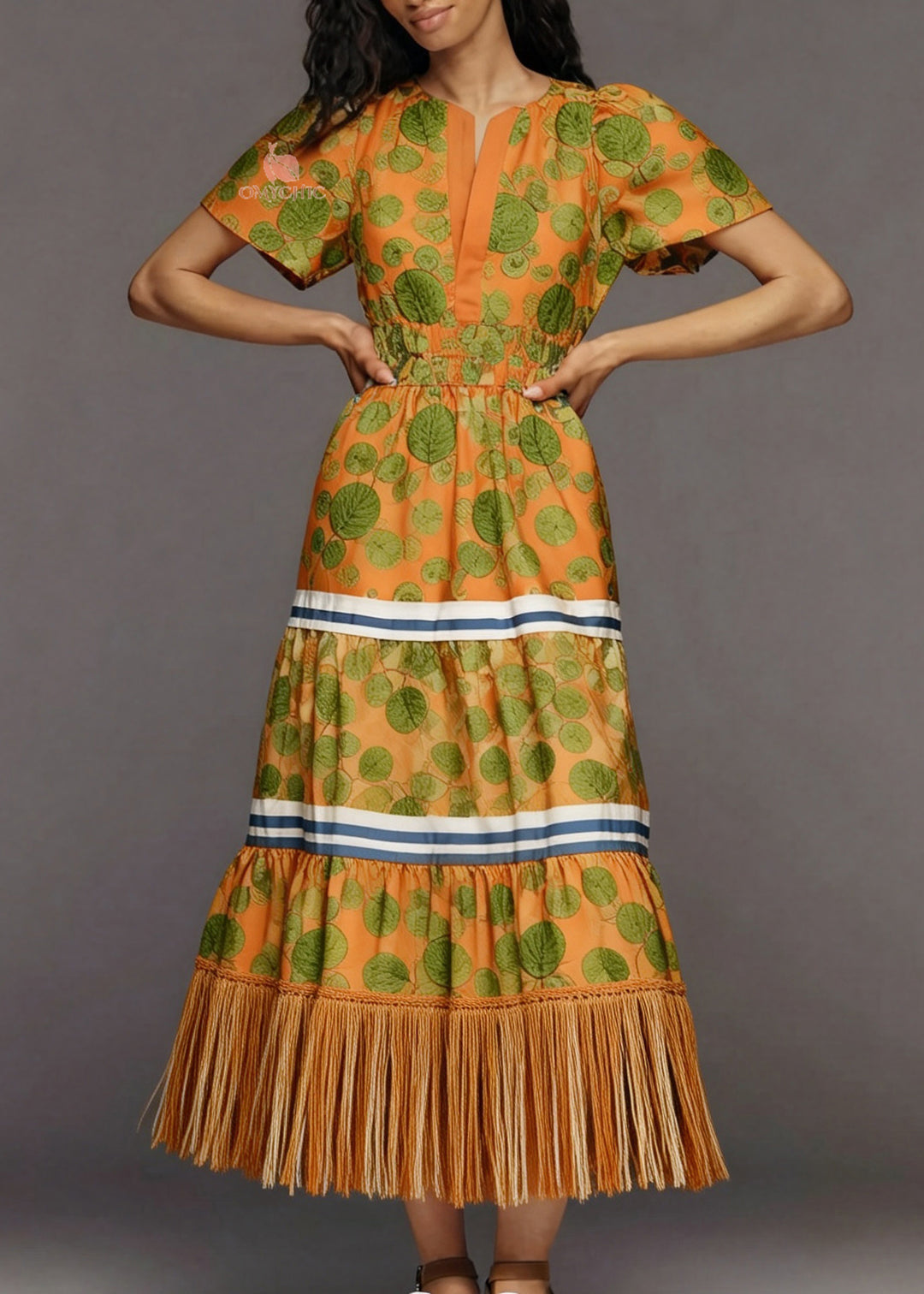 Women Print Tasseled Patchwork Cotton Holiday Dress Summer