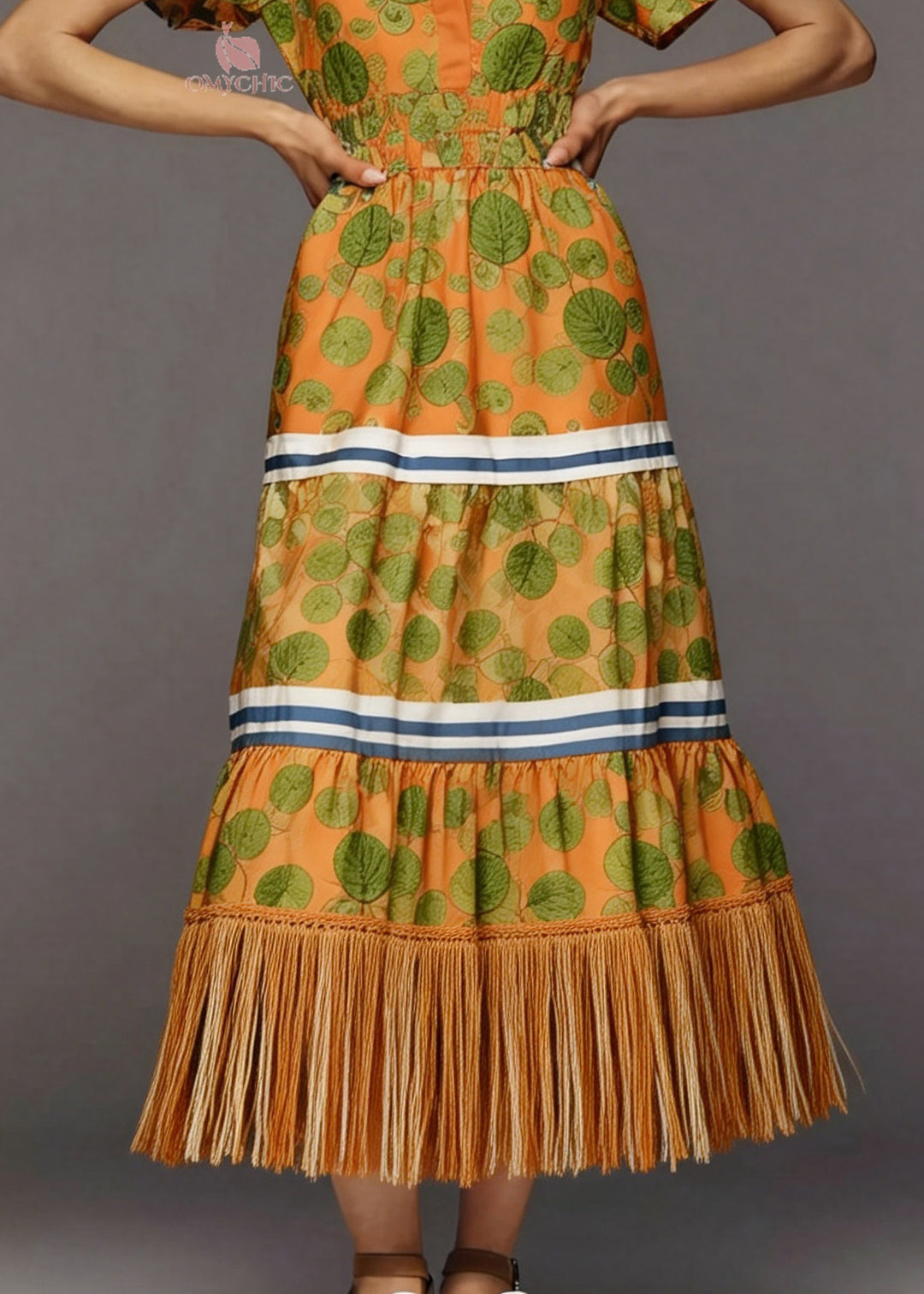Women Print Tasseled Patchwork Cotton Holiday Dress Summer