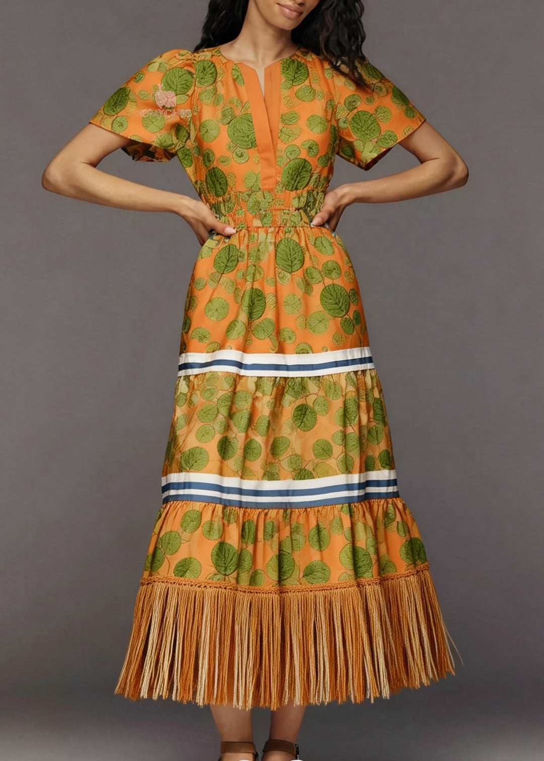 Women Print Tasseled Patchwork Cotton Holiday Dress Summer