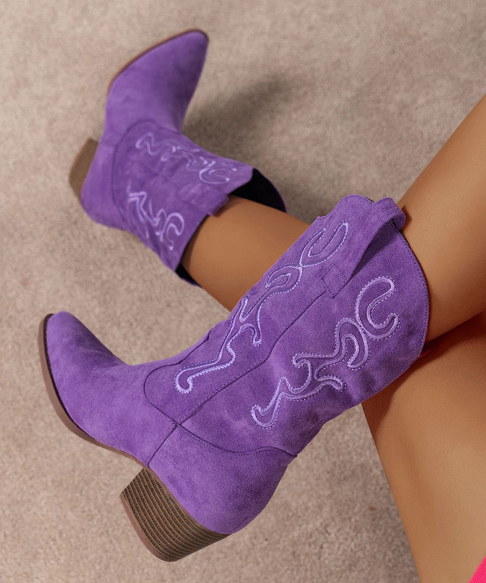 Women Purple Boots Suede Comfy Pointed Toe Boots