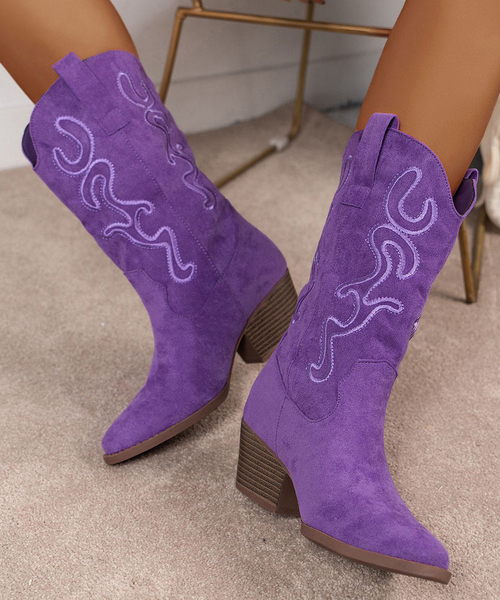 Women Purple Boots Suede Comfy Pointed Toe Boots