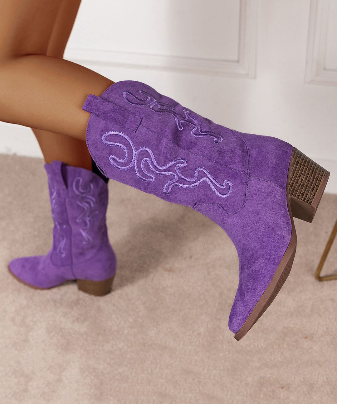 Women Purple Boots Suede Comfy Pointed Toe Boots