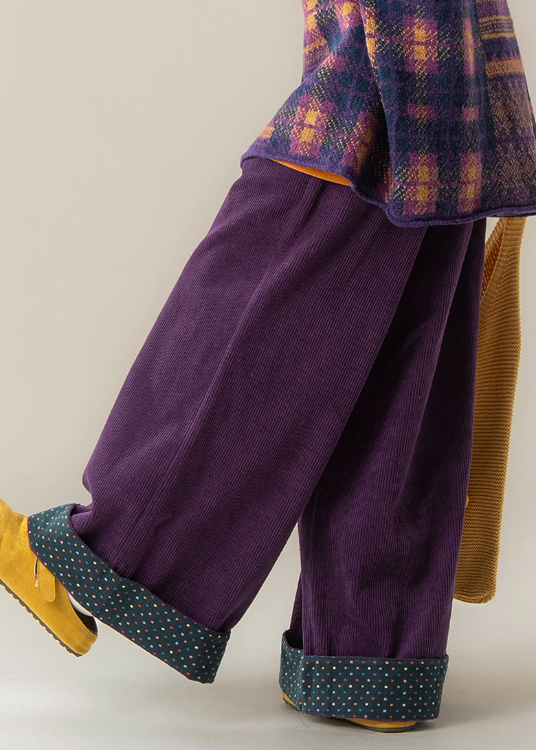 Women Purple Dot Elastic Waist Wide Leg Pants Fall