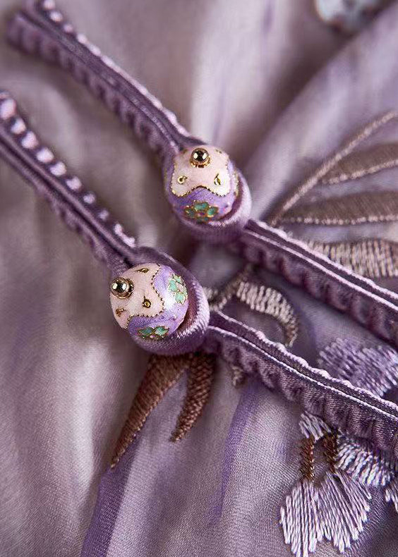 Women Purple Embroidered Silk Vacation Dresses Summer