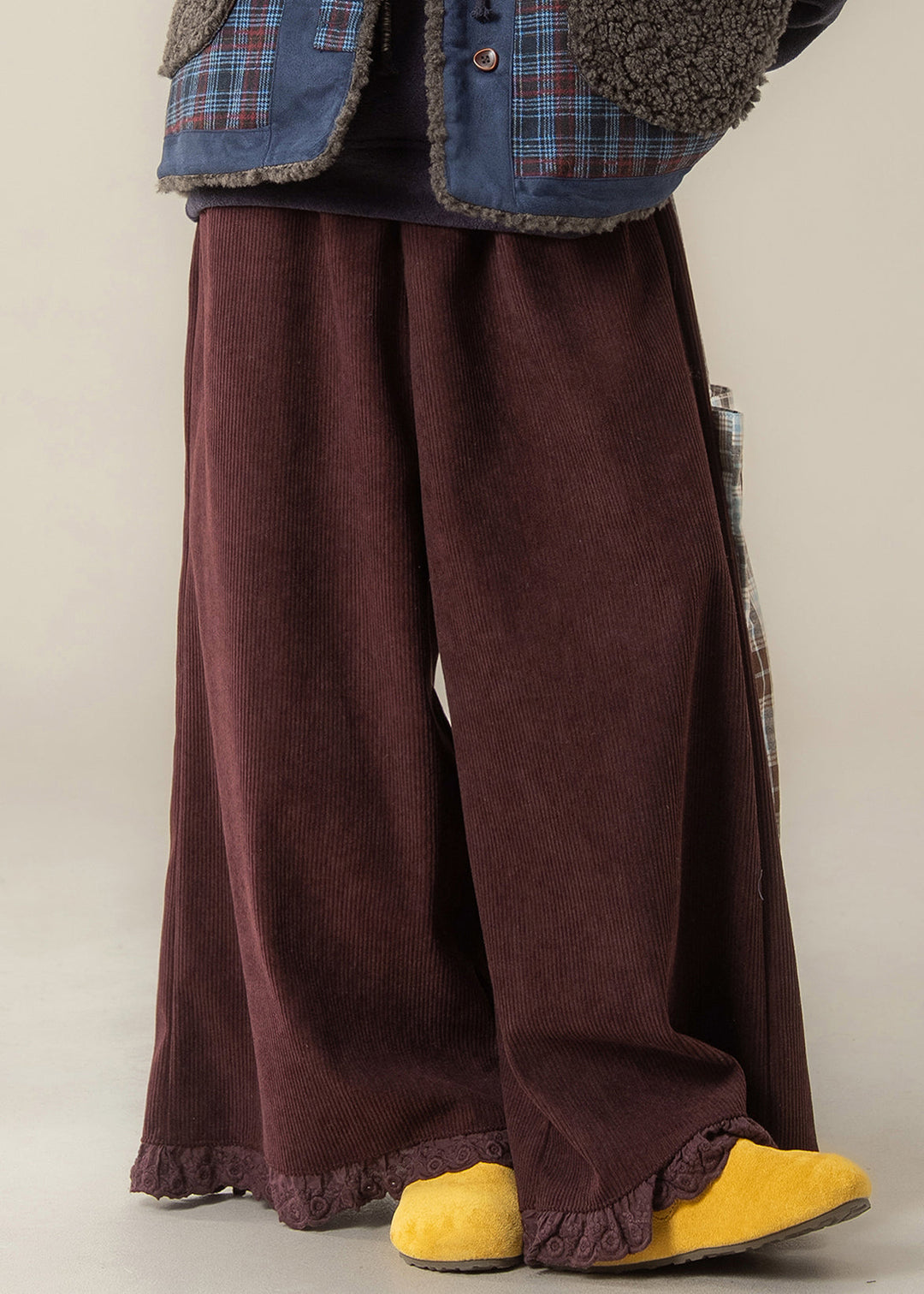 Women Purple High Wais Wide Leg Pants Fall