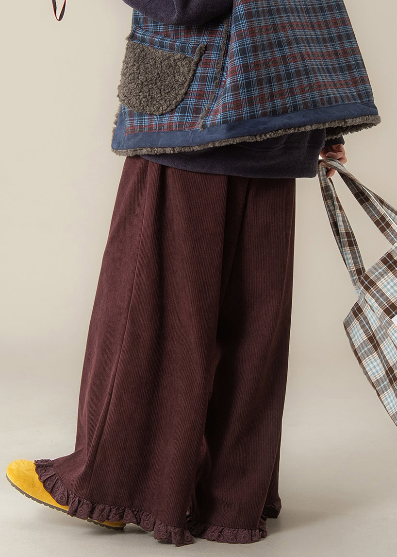 Women Purple High Wais Wide Leg Pants Fall