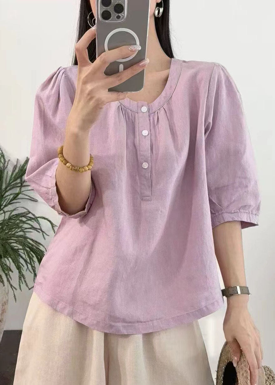 Women Purple Oversized Linen Top Half Sleeve