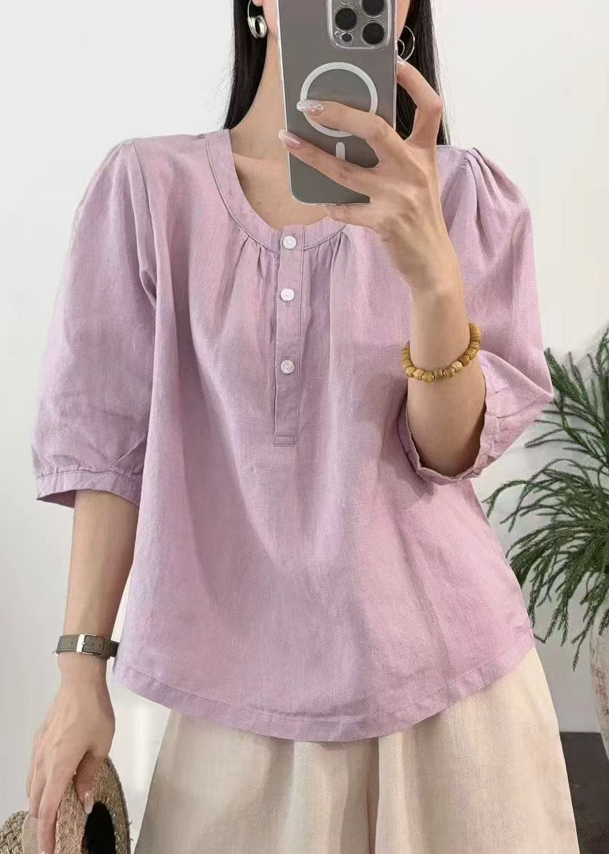 Women Purple Oversized Linen Top Half Sleeve