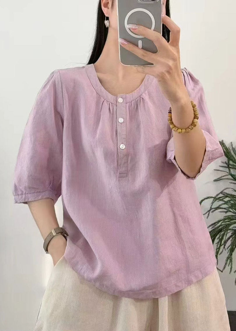 Women Purple Oversized Linen Top Half Sleeve