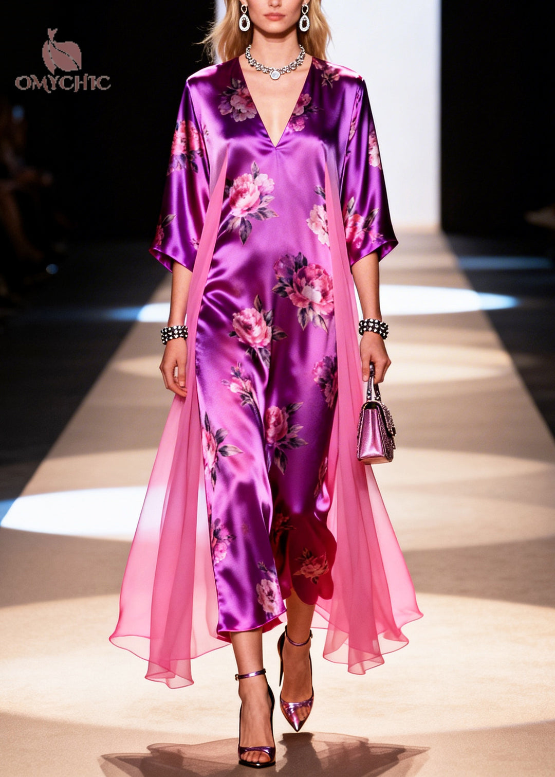 Women Purple Oversized Patchwork Tulle Long Dresses Summer