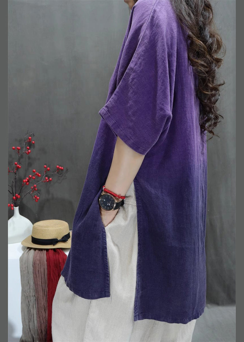 Women Purple Oversized Tie Dye Linen Top Summer