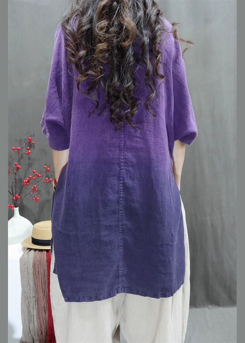 Women Purple Oversized Tie Dye Linen Top Summer