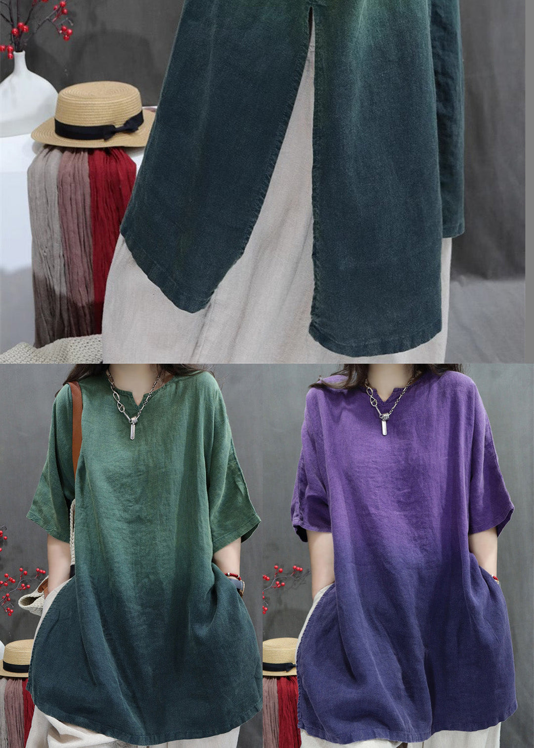 Women Purple Oversized Tie Dye Linen Top Summer