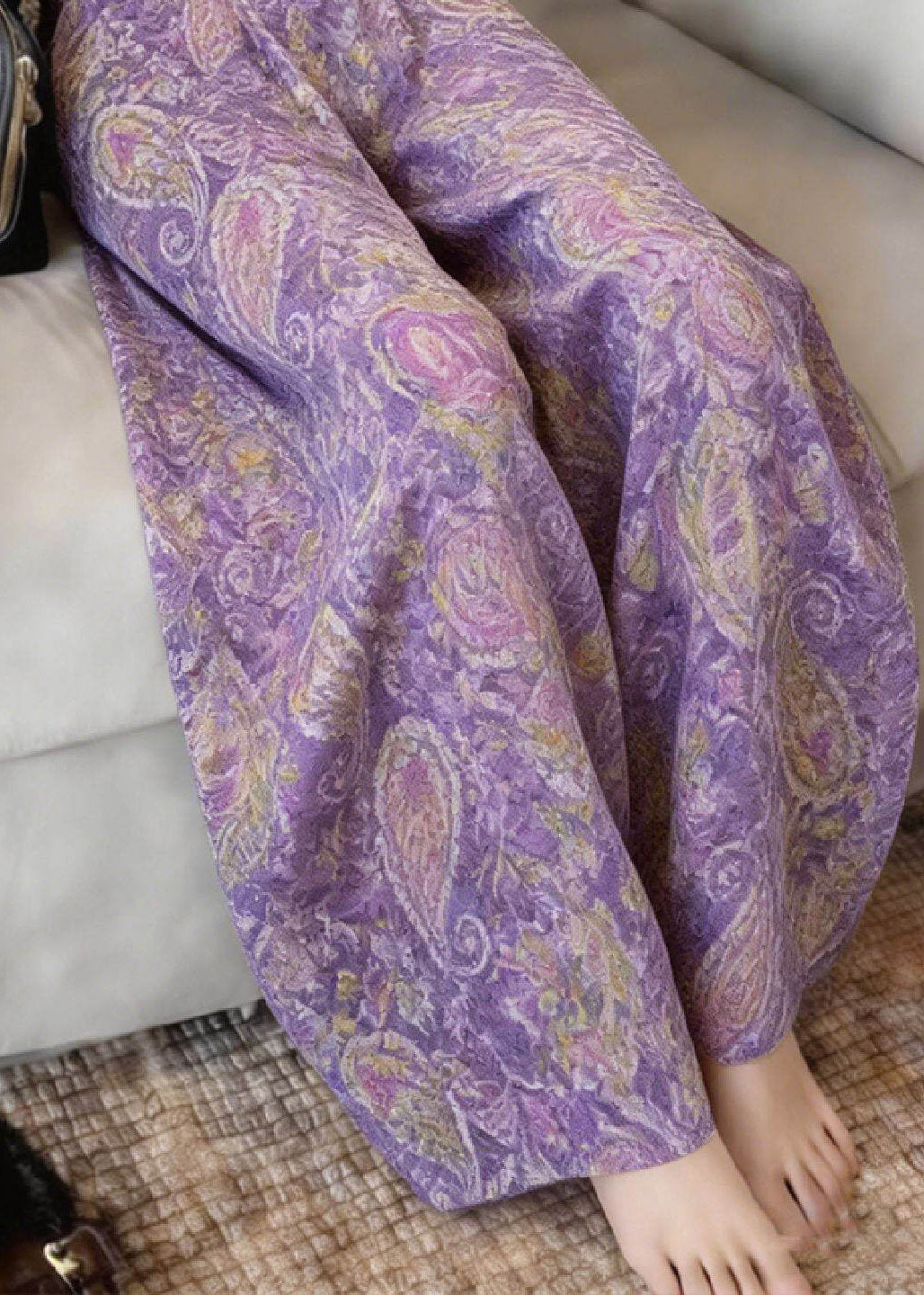 Women Purple Print Wide Leg Pants Summer