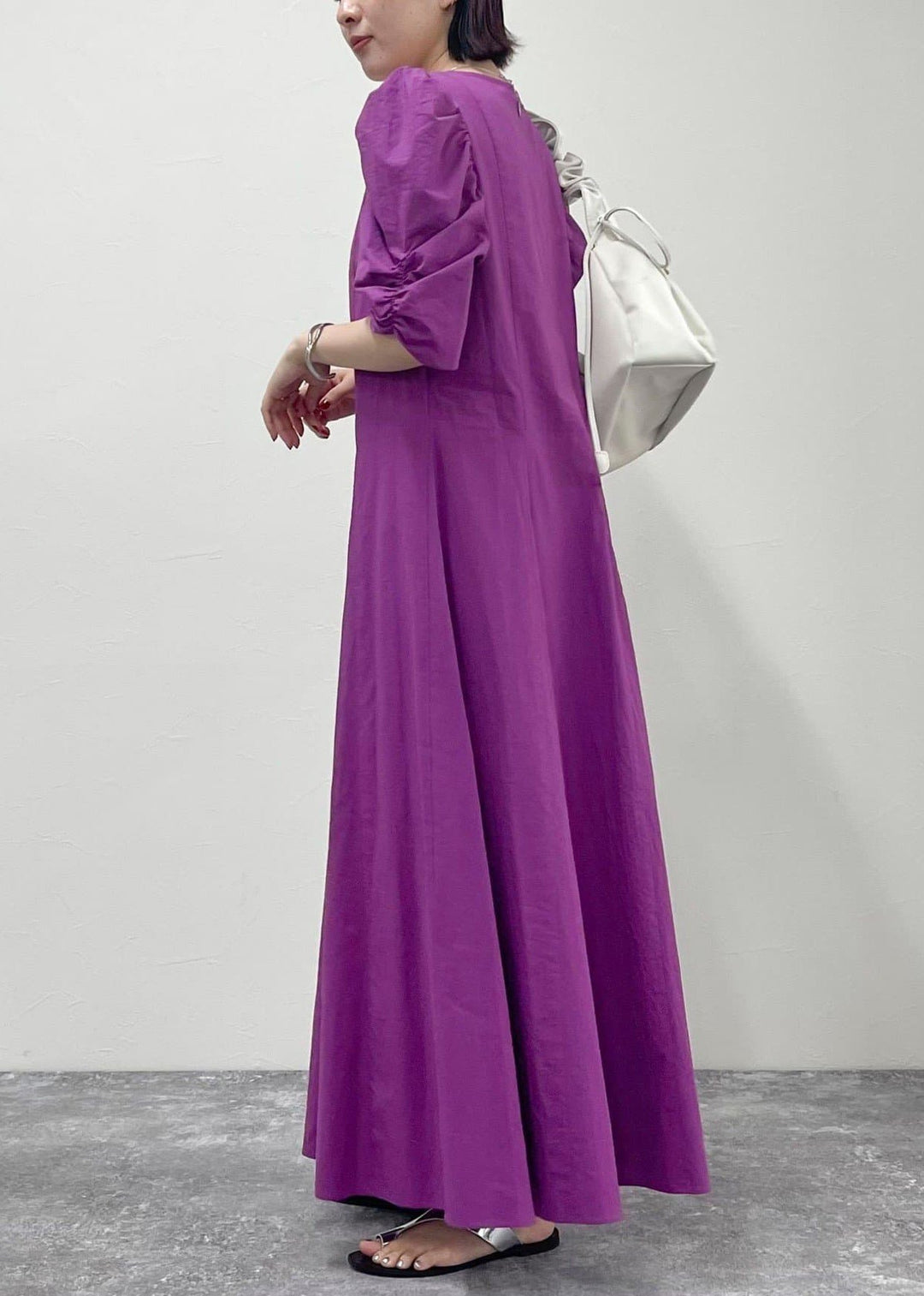 Women Purple Puff Sleeve Cotton Party Dress Summer