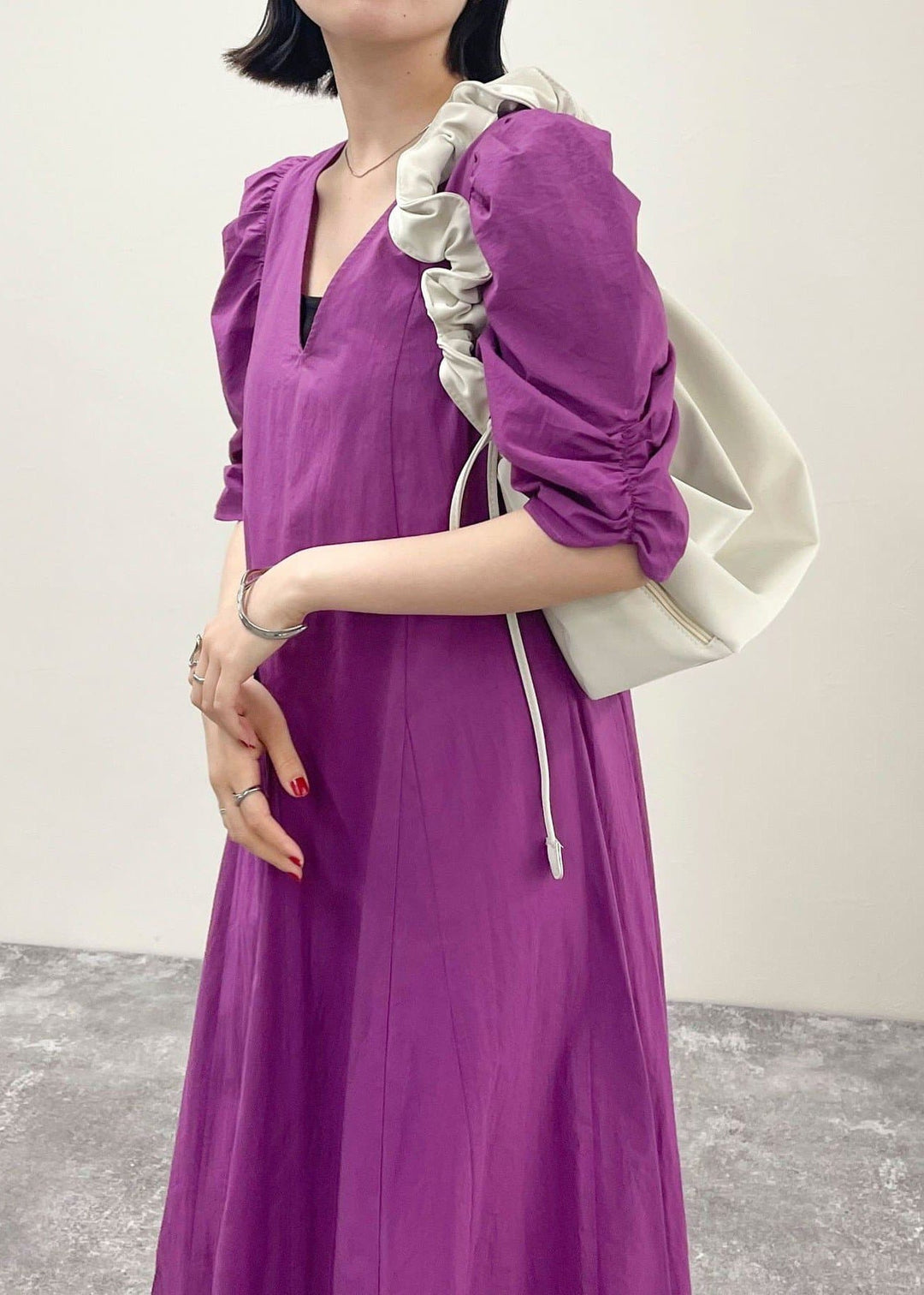 Women Purple Puff Sleeve Cotton Party Dress Summer