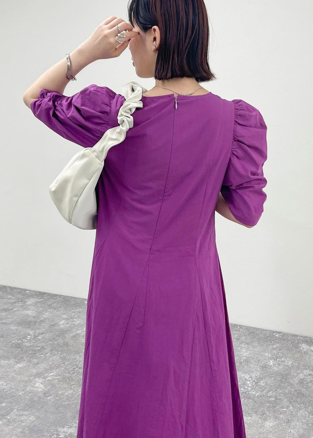 Women Purple Puff Sleeve Cotton Party Dress Summer