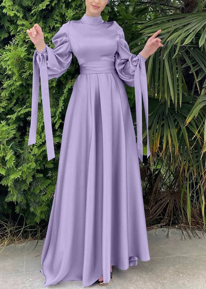 Women Purple Wrinkled Slim Fit Silk Holiday Dress Fall