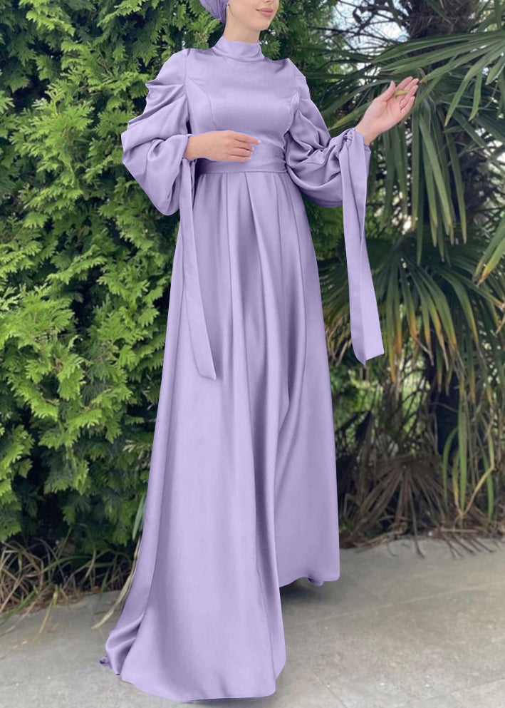 Women Purple Wrinkled Slim Fit Silk Holiday Dress Fall