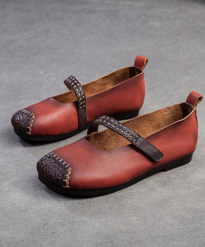 Women Red Cowhide Leather Splicing Flat Shoes