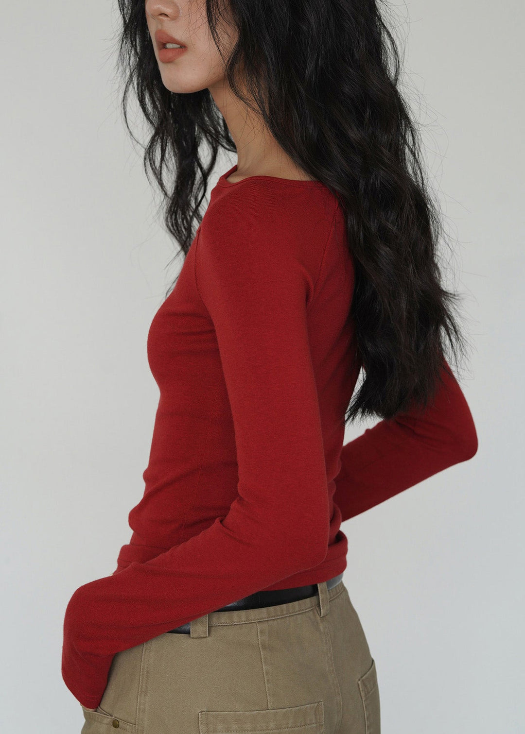 Women Red O Neck Hollow Out Cotton T Shirt Top Spring