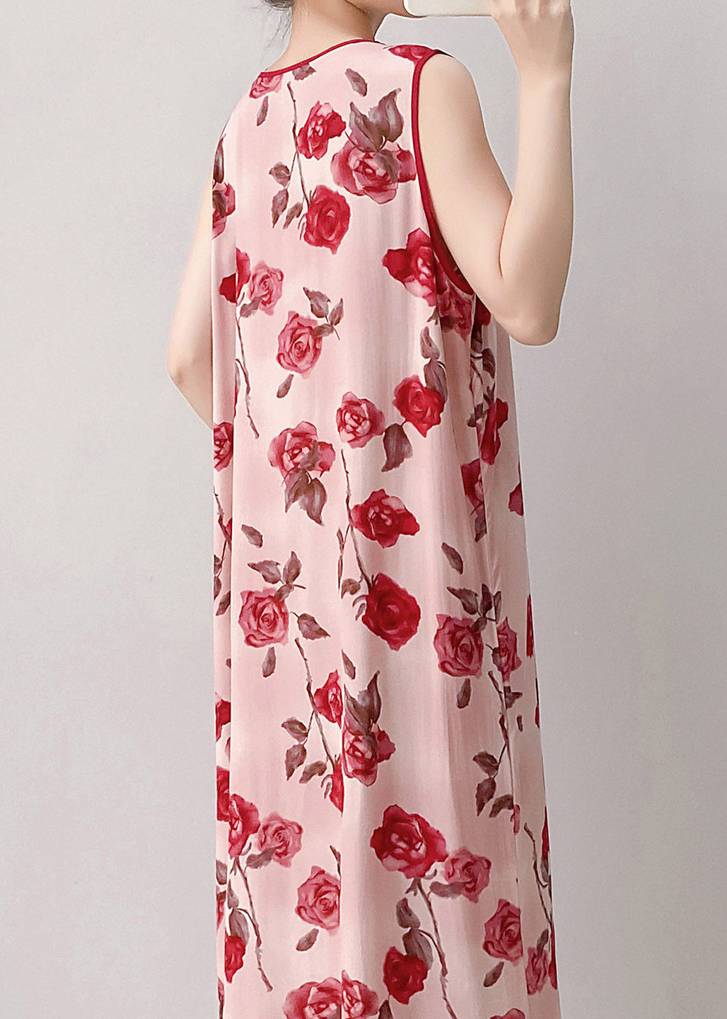 Women Red O-Neck Print Long Dresses Summer