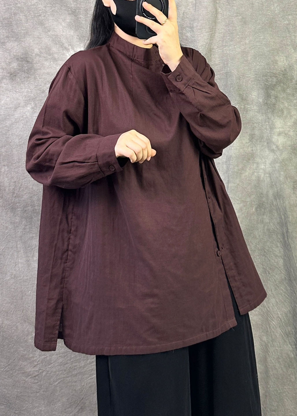 Women Red Oversized Side Open Cotton Shirts Fall
