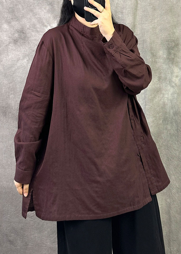 Women Red Oversized Side Open Cotton Shirts Fall