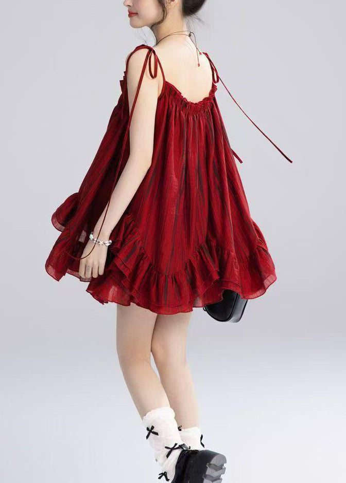 Women Red Ruffled Spaghetti Strap Top And Skirts Two Pieces Set Summer