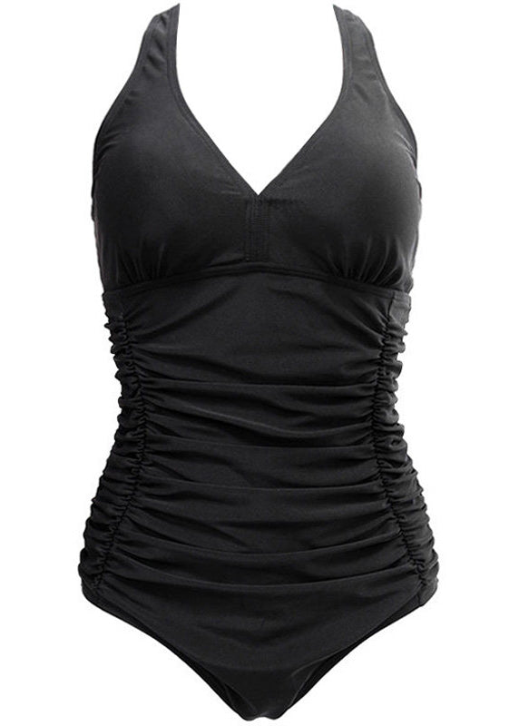Women Red V Neck Backless Bodysuit Swimwear