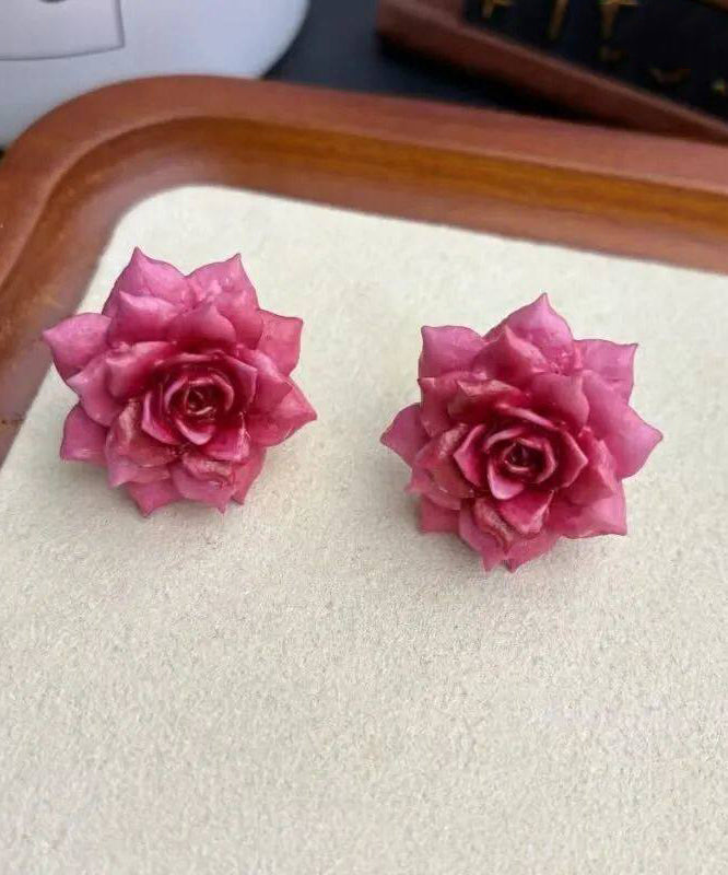 Women Rose Alloy Drop Glaze Rose Stud Earrings