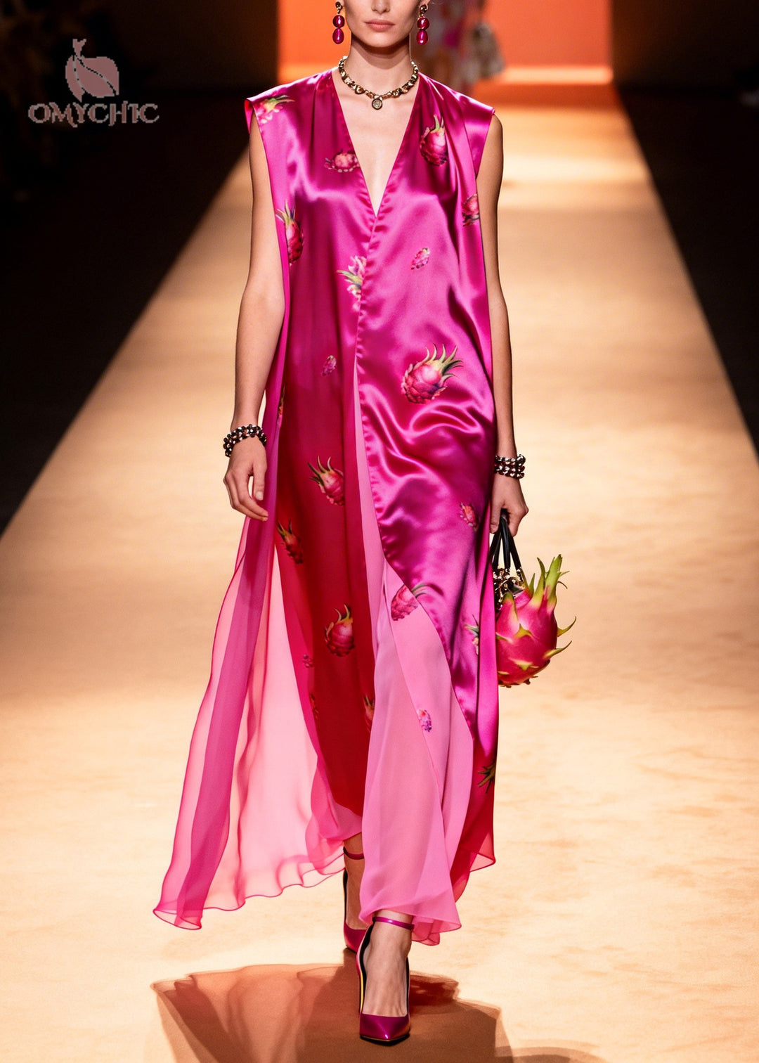 Women Rose Oversized Print Chiffon Maxi Dress Sleeveless