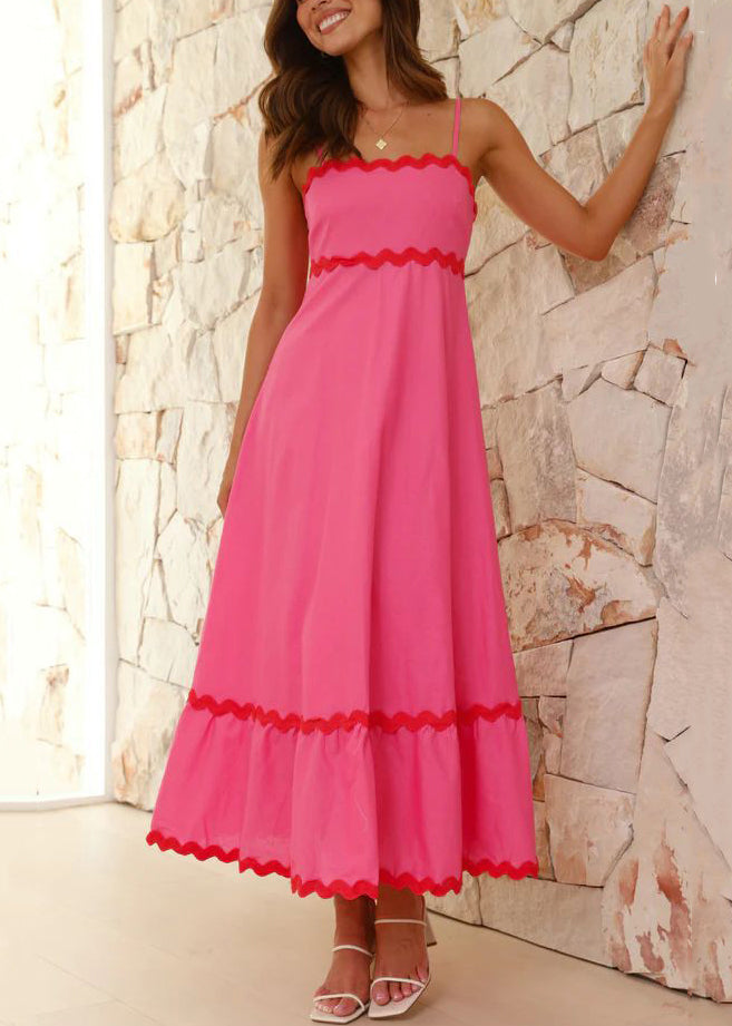 Women Rose Solid Zippered Cotton Spaghetti Strap Dress Sleeveless