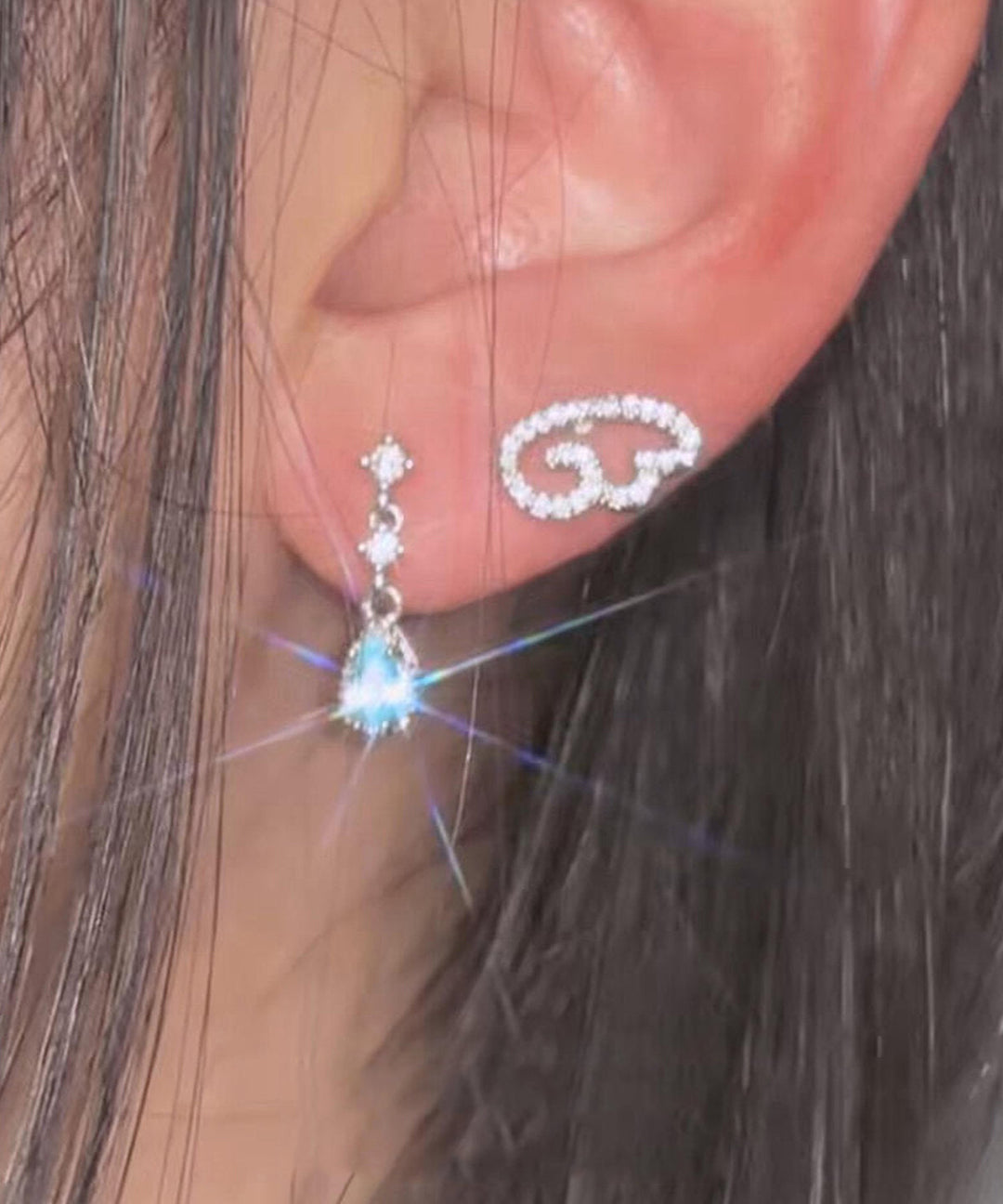 Women Silk Alloy Zircon Wing Water Droplet Asymmetrical Drop Earrings