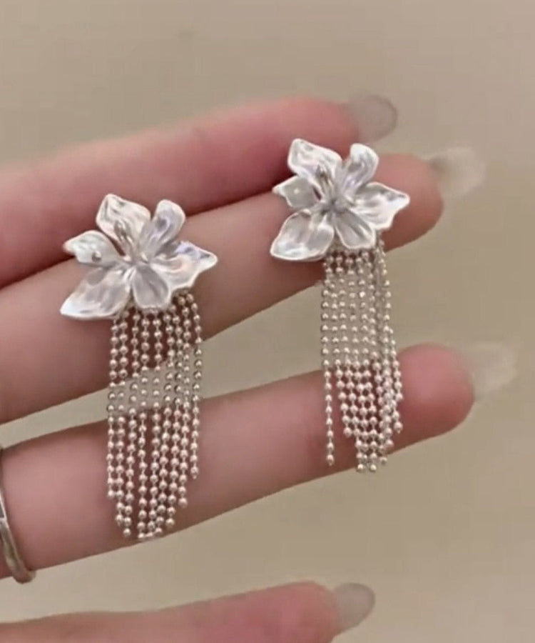 Women Silk Copper Overgild Floral Tassel Drop Earrings - Omychic