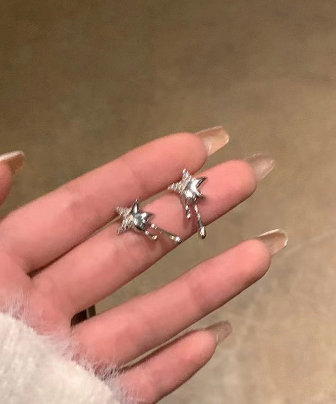 Women Silk Metal Alloy Zircon Star Stud Earrings