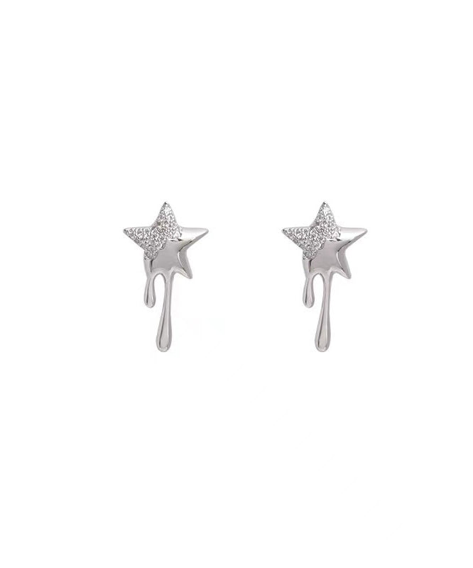 Women Silk Metal Alloy Zircon Star Stud Earrings