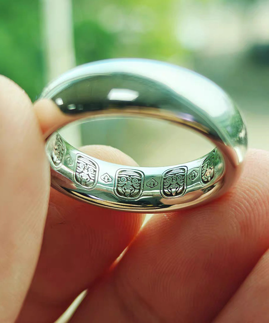 Women Silk Plain Ring Carving Silver Rings - Omychic