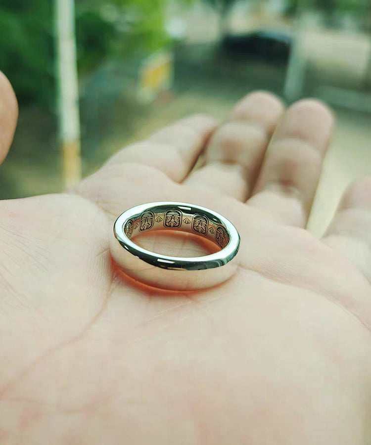 Women Silk Plain Ring Carving Silver Rings - Omychic