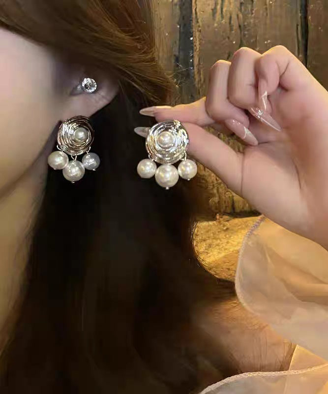 Women Silk Sterling Silver Pearl Stud Earrings