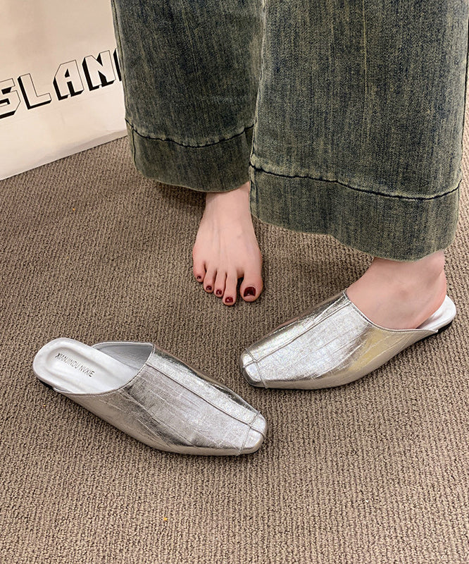 Women Silvery Faux Leather Comfortable Thong Sandals