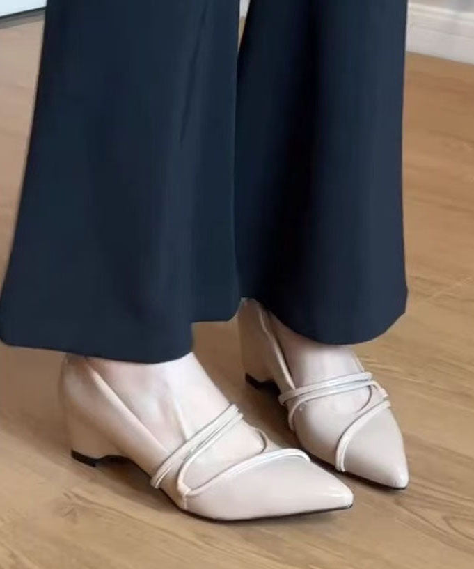 Women Splicing Chunky High Heels Pink Faux Leather Pointed Toe