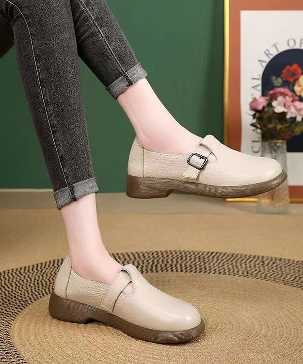 Women Splicing Comfortable Flats Black Cowhide Leather