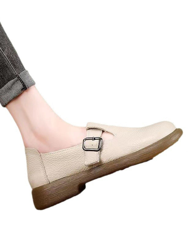 Women Splicing Comfortable Flats Black Cowhide Leather