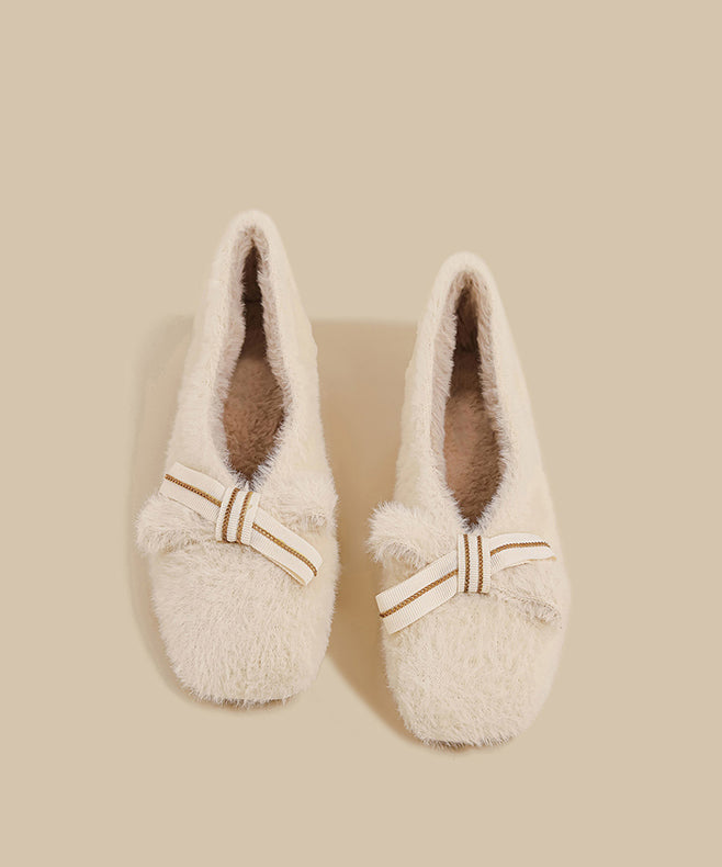 Women Splicing Khaki Fuzzy Wool Lined Chunky Shoes