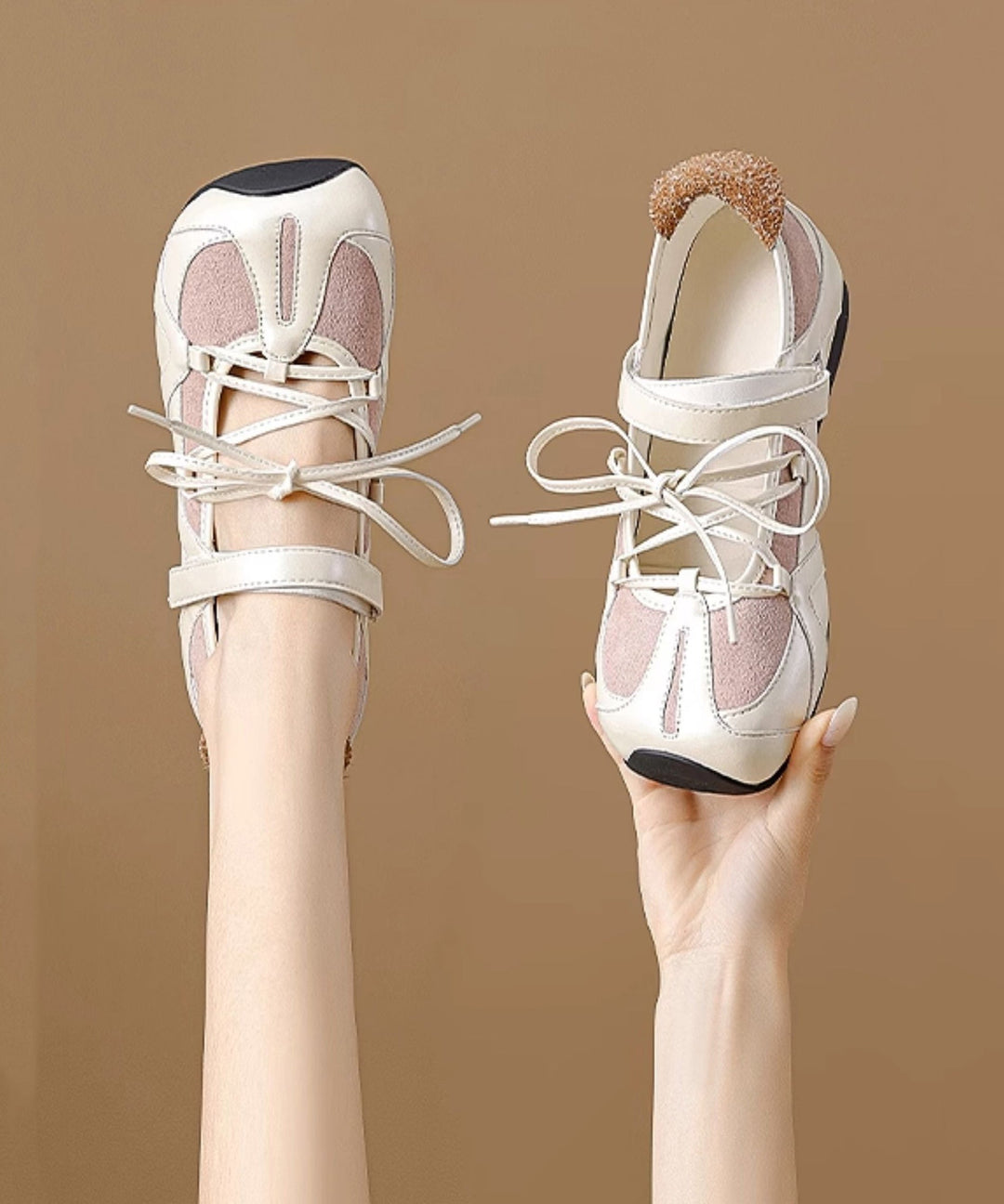 Women Splicing Platform Flat Shoes Black Cowhide Leather Lace Up